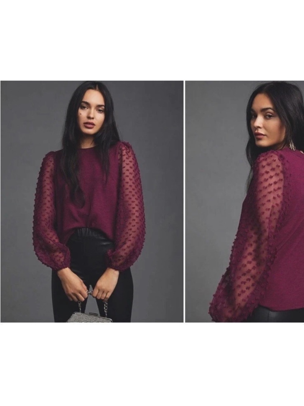 Anthropologie Maeve Raspberry plum purple sheer balloon sleeve Top XS petite